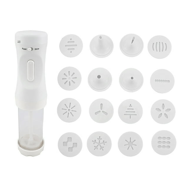 Electric Cookie Press Gun,Electric Wireless Handheld Cookie Maker Kit with 12 Press Stencil Discs And 4 Nozzle Perfect for DIY Cookie Maker and Cake Icing Decoration Tool White